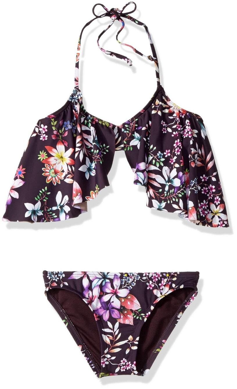 Hobie Girls' High Neck Crop Top Bikini & Hipster Bottom Set Multi Size 12